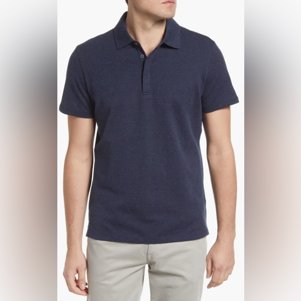 Robert Barakett Men's Creston Micropattern Jacquard Blue Polo Shirt Size XXL